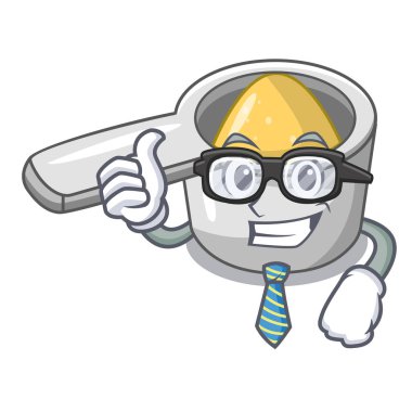 İşadamı karakter kaşık yemek yemek için ölçme