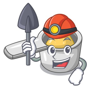 Madenci metal kaşık maskotu izole ölçme