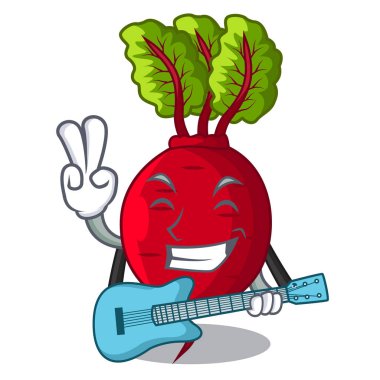 Gitar ile pancar ile izole üzerinde maskot bırakır.