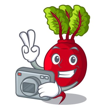 Üzerinde izole maskotu ile fotoğrafçı pancar yaprakları