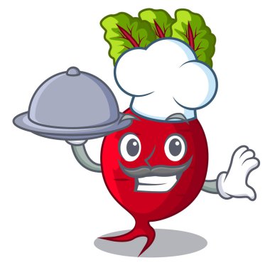 Şef ile gıda pancar ile izole üzerinde maskot bırakır