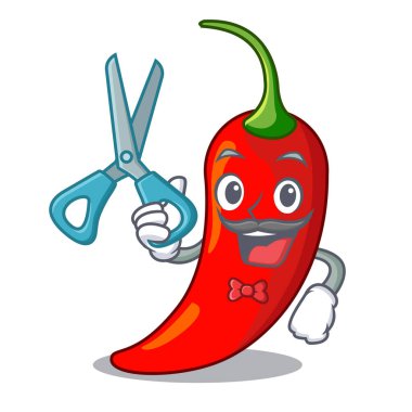 Kuaför karikatür kırmızı sıcak doğal chili biber