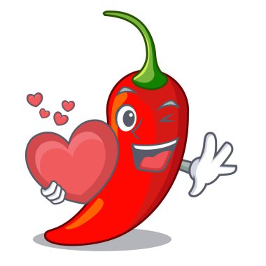 Kalp sıcak biber ile karikatür masada