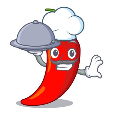 Şef karikatür masada yemek sıcak biber ile