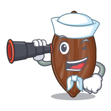 Denizci dürbün cevizli fındıklı plaka karikatür vektör çizim üzerinde kazık