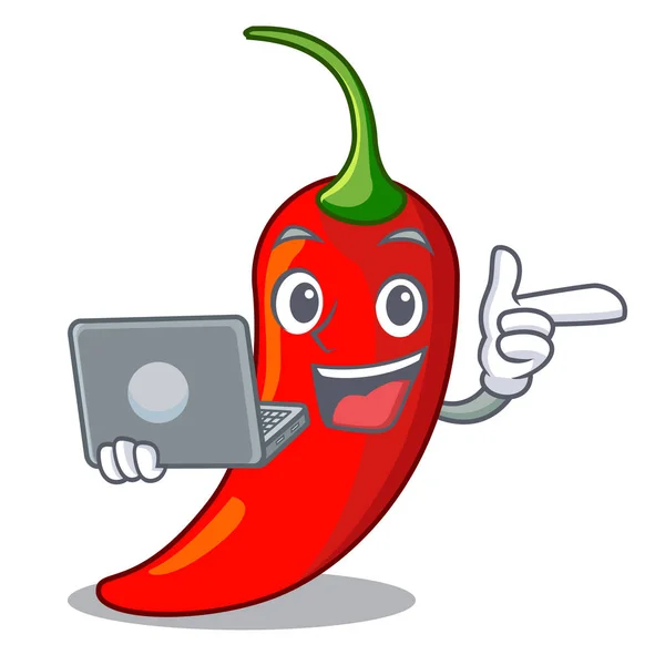 Con caricatura portátil rojo picante chile natural — Vector de stock