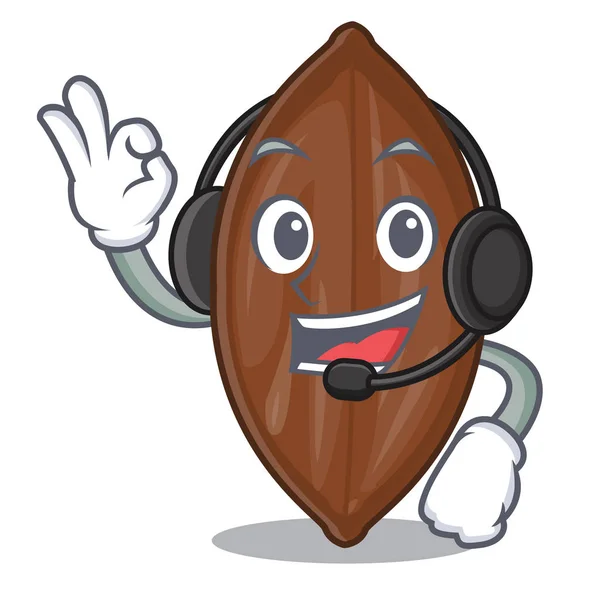 Dengan kacang pecan headphone segar terisolasi pada maskot - Stok Vektor