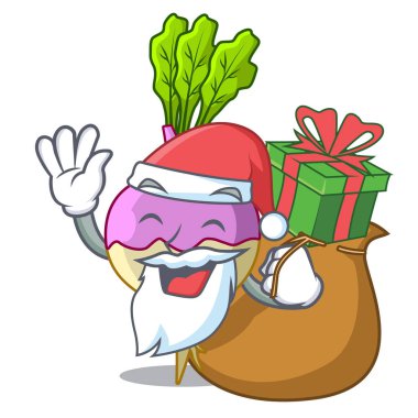 Noel Baba hediye pişmemiş şalgam kök maskotu izole ile