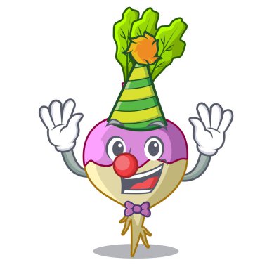 Palyaço pişmemiş şalgam kök maskotu izole