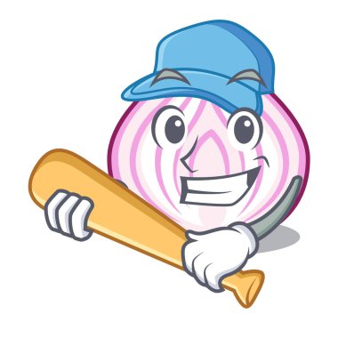 Yarım dilim soğan çizgi kesilmiş beyzbol oynayan