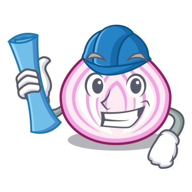 Mimar karikatür dilim vektör çizim yemek pişirmek için kırmızı soğan