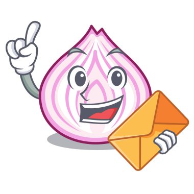 Zarf karikatür dilim yemek pişirmek için kırmızı soğan ile