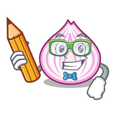 Öğrenci kitap karikatür dilim yemek pişirmek için kırmızı soğan ile