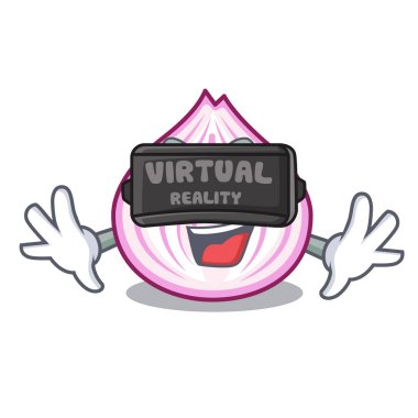 Sanal gerçeklik kesme tahtası karikatür soğan dilimlenmiş