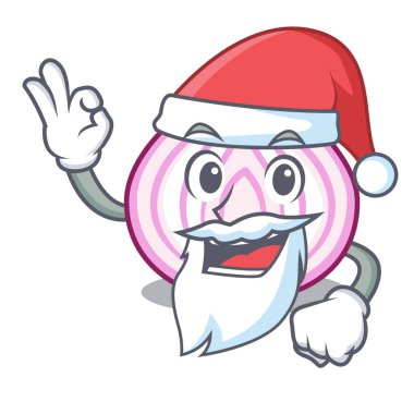Maskot izole Santa taze dilim soğan