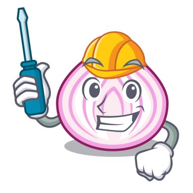 Maskot izole Otomotiv taze dilim soğan