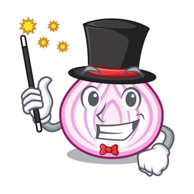 Sihirbaz taze dilim soğan maskotu izole