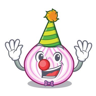 Palyaço taze dilim soğan maskotu izole