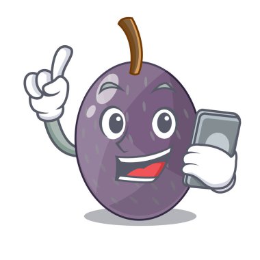 Telefon kadife demirhindi meyve ile plaka karikatür