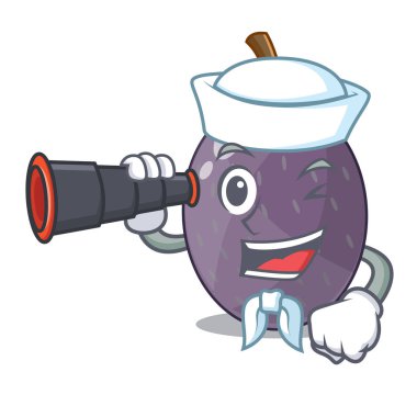 Denizci ile dürbün kadife demirhindi tropikal meyve tablo karikatür