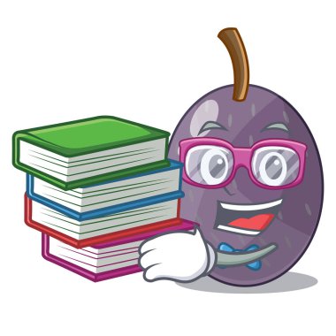 Maskot izole kitap kadife demirhindi meyve ile öğrenci