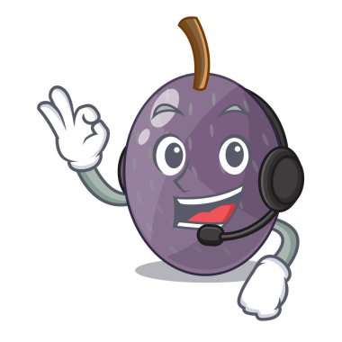 Maskot izole kulaklık kadife demirhindi meyve ile