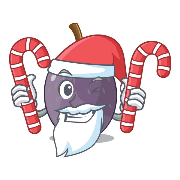 Père Noël avec des bonbons velours tamarin fruits isolés sur mascotte — Image vectorielle