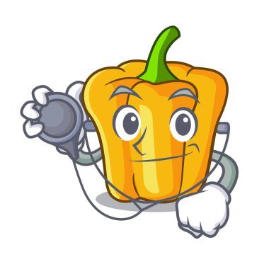 Yemek pişirmek için doktor karakter olgun sarı biber