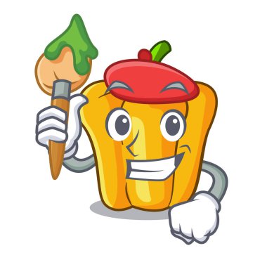 Yemek pişirmek için sanatçı karakter olgun sarı biber