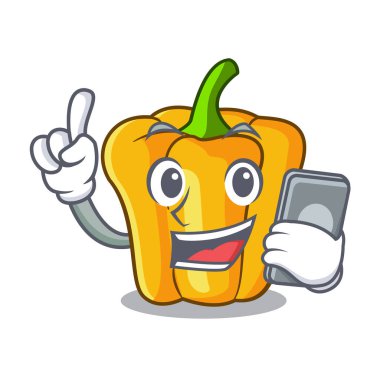 Yemek pişirmek için telefon karakter olgun sarı biber ile