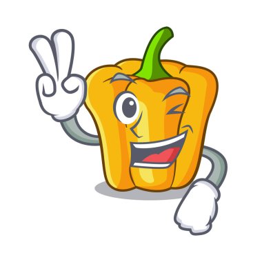 İki çizgi film taze sarı biber piyasada parmak