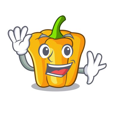 Çizgi film taze sarı biber piyasada sallayarak