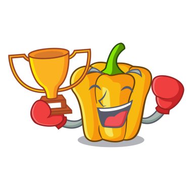 Boks şampiyonu tatlı sarı biber maskotu izole