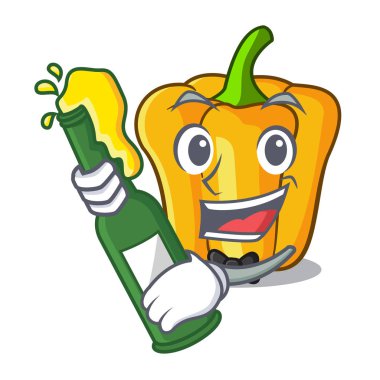 Bira ile tatlı sarı biber üzerinde izole maskot