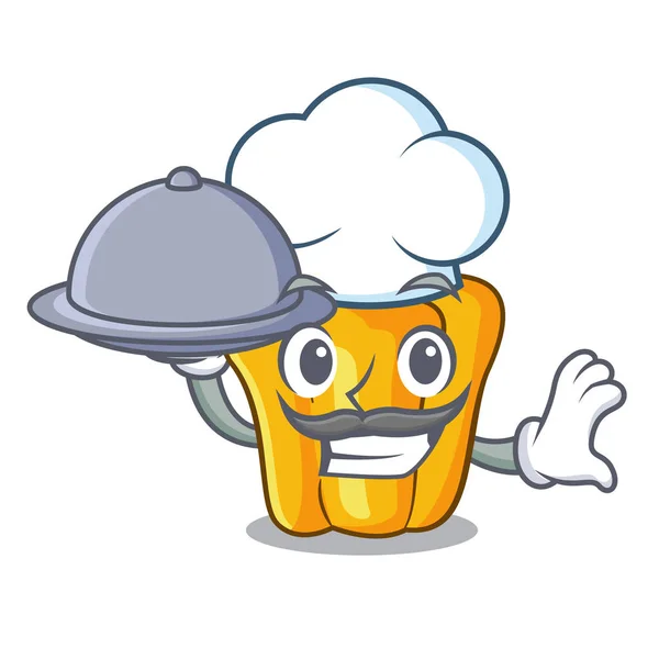 Koch mit Essen süße gelbe Paprika in der Küche Karikatur — Stockvektor