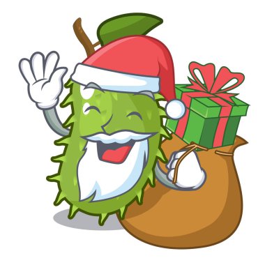 Noel Baba hediye taze soursop meyve maskotu izole