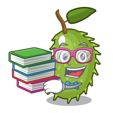Maskot izole kitap taze soursop meyve ile öğrenci