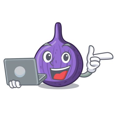 Dizüstü karakter incir meyve ile sağlıklı yaşam vektör çizim