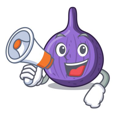 Megafon karakter incir meyve ile sağlıklı yaşam vektör çizim