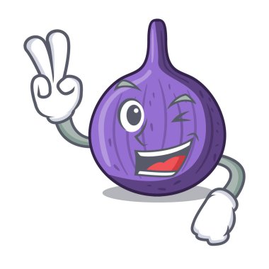 Plaka karikatür vektör çizim üzerinde iki parmak olgun tatlı incir