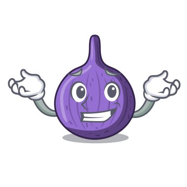 Olgun tatlı incir plaka karikatür vektör çizim üzerinde sırıtarak