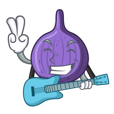 Gitar taze tatlı incir ile tablo karikatür vektör çizim üzerinde