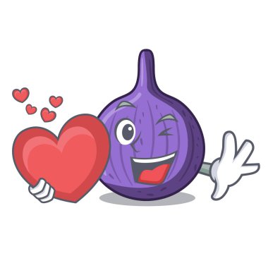 Kalp taze tatlı incir ile tablo karikatür vektör çizim üzerinde