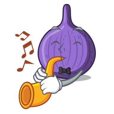 Trompet taze tatlı incir ile tablo karikatür vektör çizim üzerinde