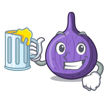 Suyu taze tatlı incir ile tablo karikatür vektör çizim üzerinde