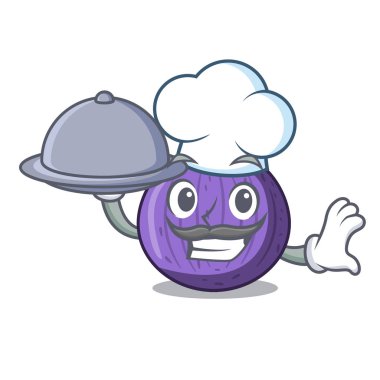 Şef yemek taze tatlı incir üzerinde tablo karikatür vektör çizim ile