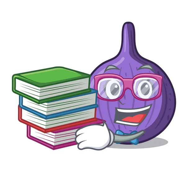 Maskot izole kitap lezzetli incir meyve ile öğrenci