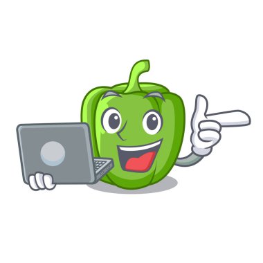 Plaka karakter ile dizüstü yeşil biber