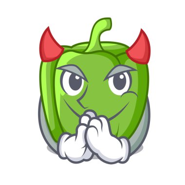 Mutfakta şeytan karikatür taze yeşil biber