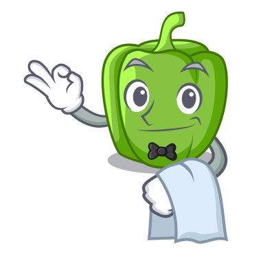 Mutfakta garson karikatür taze yeşil biber